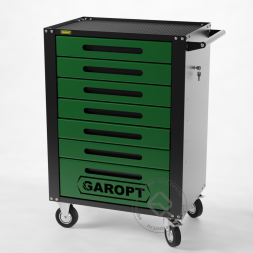Тележка инструментальная Garopt 7 ящиков ЗЕЛЕНАЯ, центральный замок, увеличенные колеса, доводчики, GAROPT Серия "High", высота 1040мм