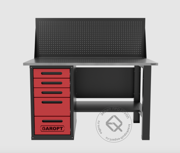Верстак однотумбовыи 5 ящиков с экраном красный 1400*700 Garopt, GT1400STY5PP.red