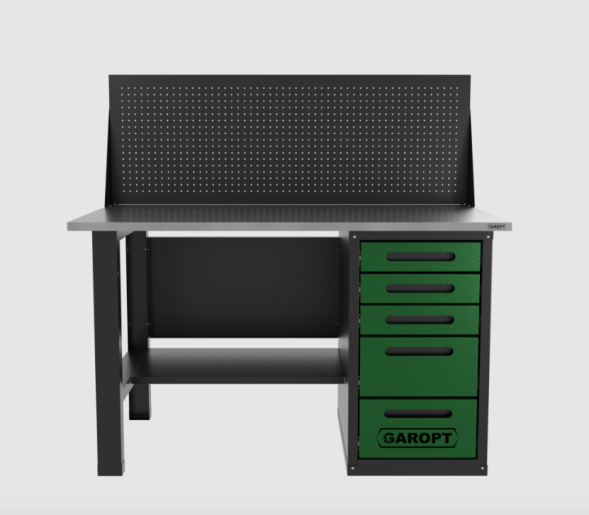 Верстак однотумбовыи 5 ящиков с экраном, зеленый 1400*700 Garopt, GT1400STY5PP.green
