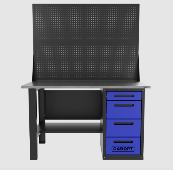 Верстак однотумбовыи 4 ящика с двумя экранами, синий 1400*700 Garopt, GT1400STY4PP2.blue